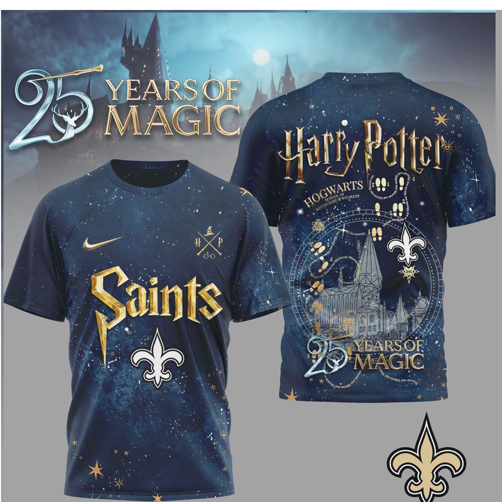 New Orleans Saints x Harry Potter 25 Years of Magic Galaxy T Shirt New Orleans Saints x Harry Potter 25 Years of Magic Galaxy T Shirt