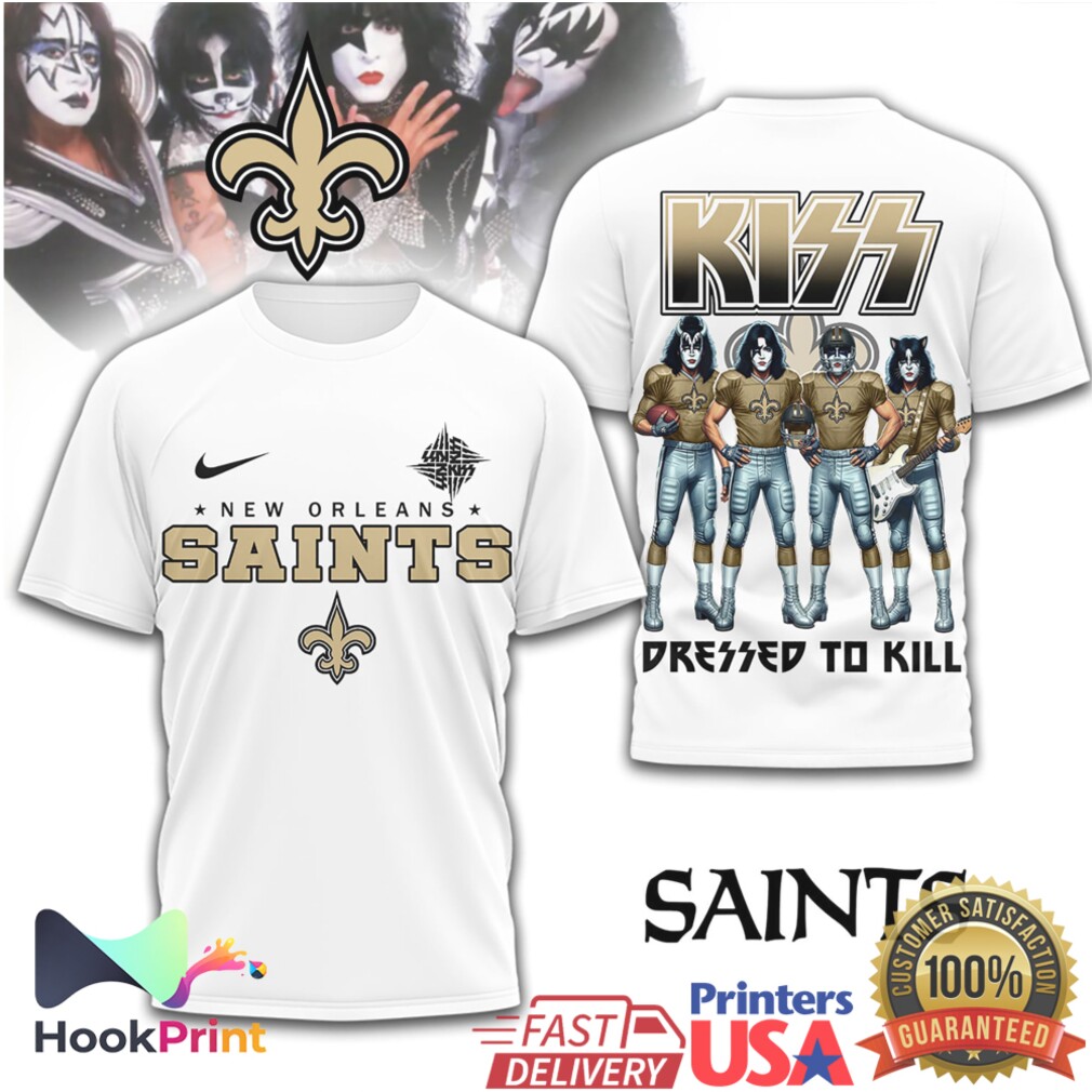 New Orleans Saints x KISS Rock Band Dressed To Kill T Shirt New Orleans Saints x KISS Rock Band Dressed To Kill T Shirt