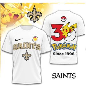 New Orleans Saints x Pokemon Pikachu 30th Anniversary T Shirt New Orleans Saints x Pokemon Pikachu 30th Anniversary T Shirt