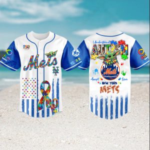 New York Mets Baby Yoda Autism Awareness Custom Baseball Jersey
