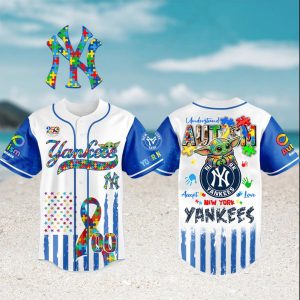 New York Yankees Autism Awareness Baby Yoda Personalized Baseball Jersey