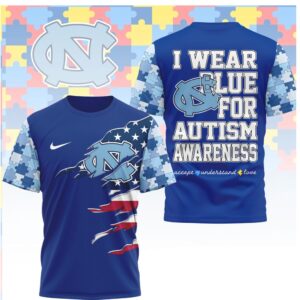 North Carolina Tar Heels I Wear Blue for Autism Awareness T Shirt