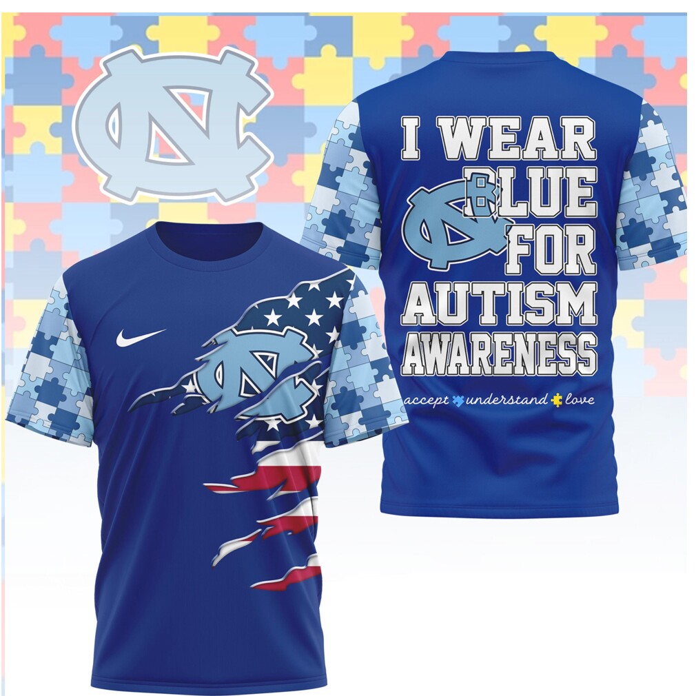 North Carolina Tar Heels I Wear Blue for Autism Awareness T Shirt North Carolina Tar Heels I Wear Blue for Autism Awareness T Shirt
