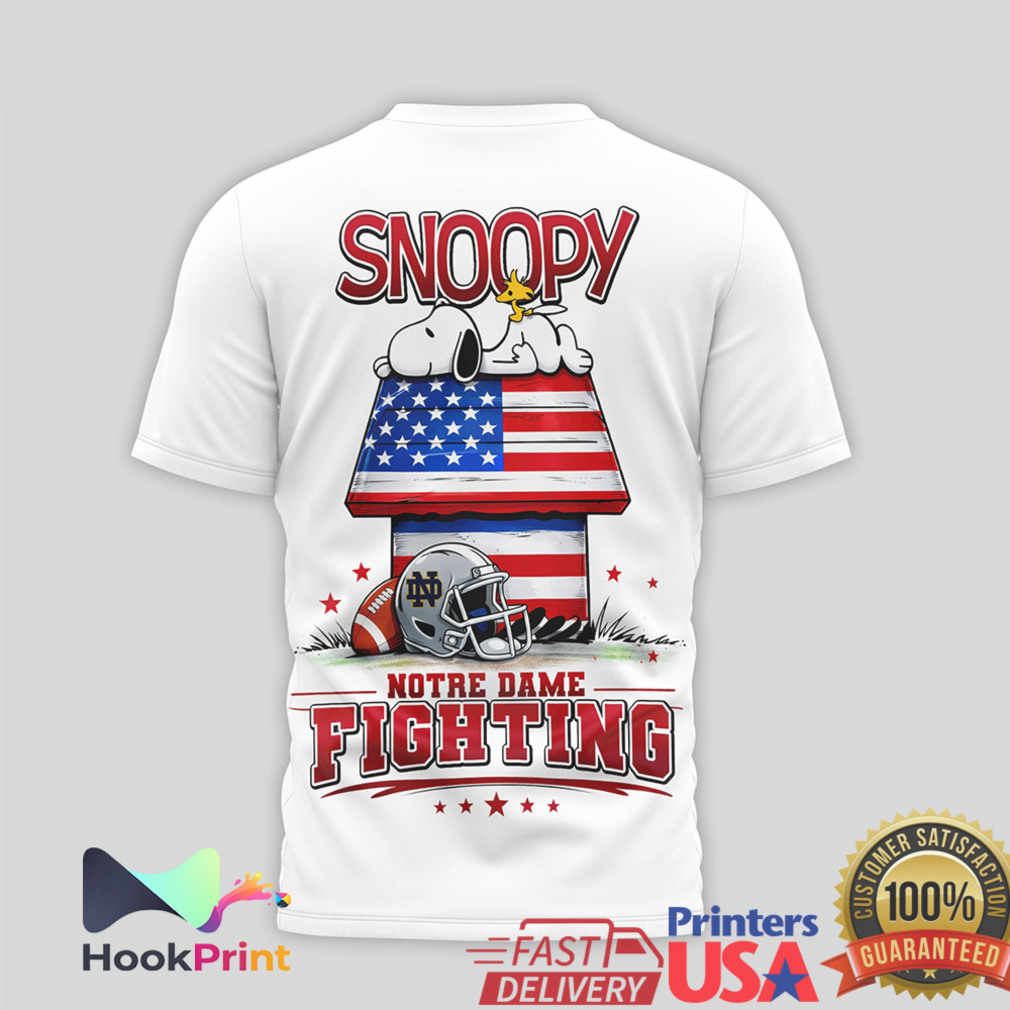 Notre Dame Fighting Irish Snoopy and Charlie Brown American Flag T Shirt Notre Dame Fighting Irish Snoopy and Charlie Brown American Flag T Shirt