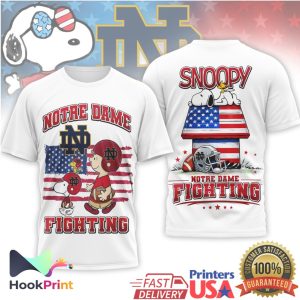 Notre Dame Fighting Irish Snoopy and Charlie Brown American Flag T Shirt