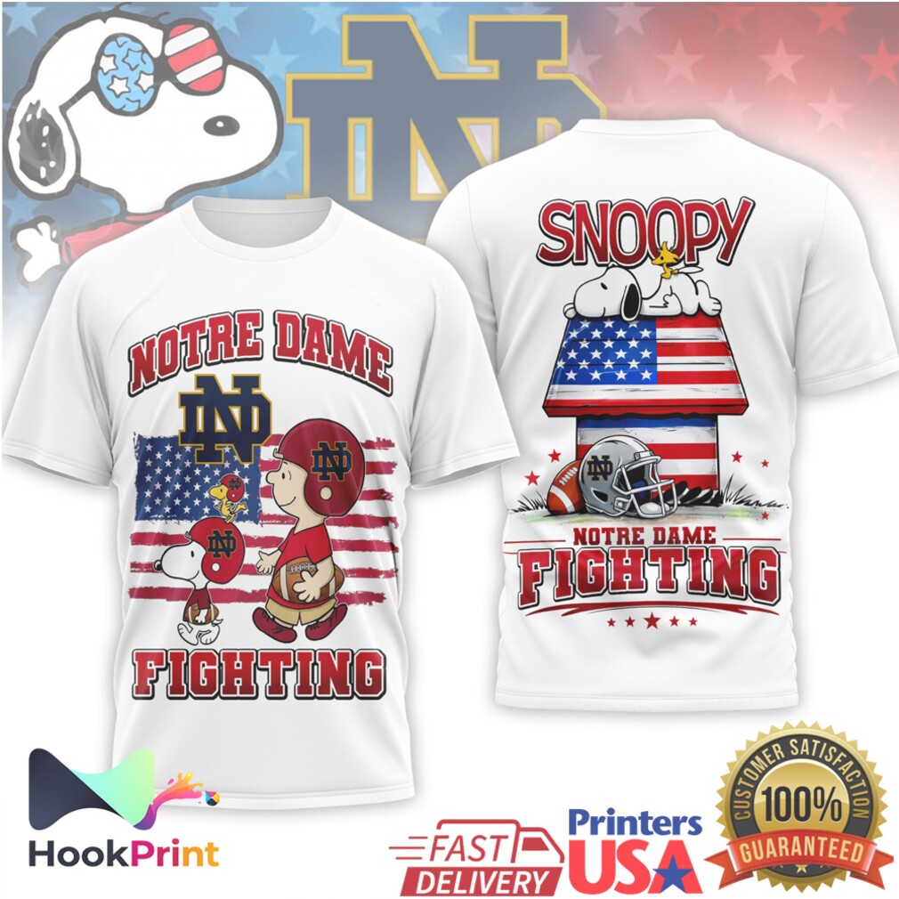 Notre Dame Fighting Irish Snoopy and Charlie Brown American Flag T Shirt Notre Dame Fighting Irish Snoopy and Charlie Brown American Flag T Shirt
