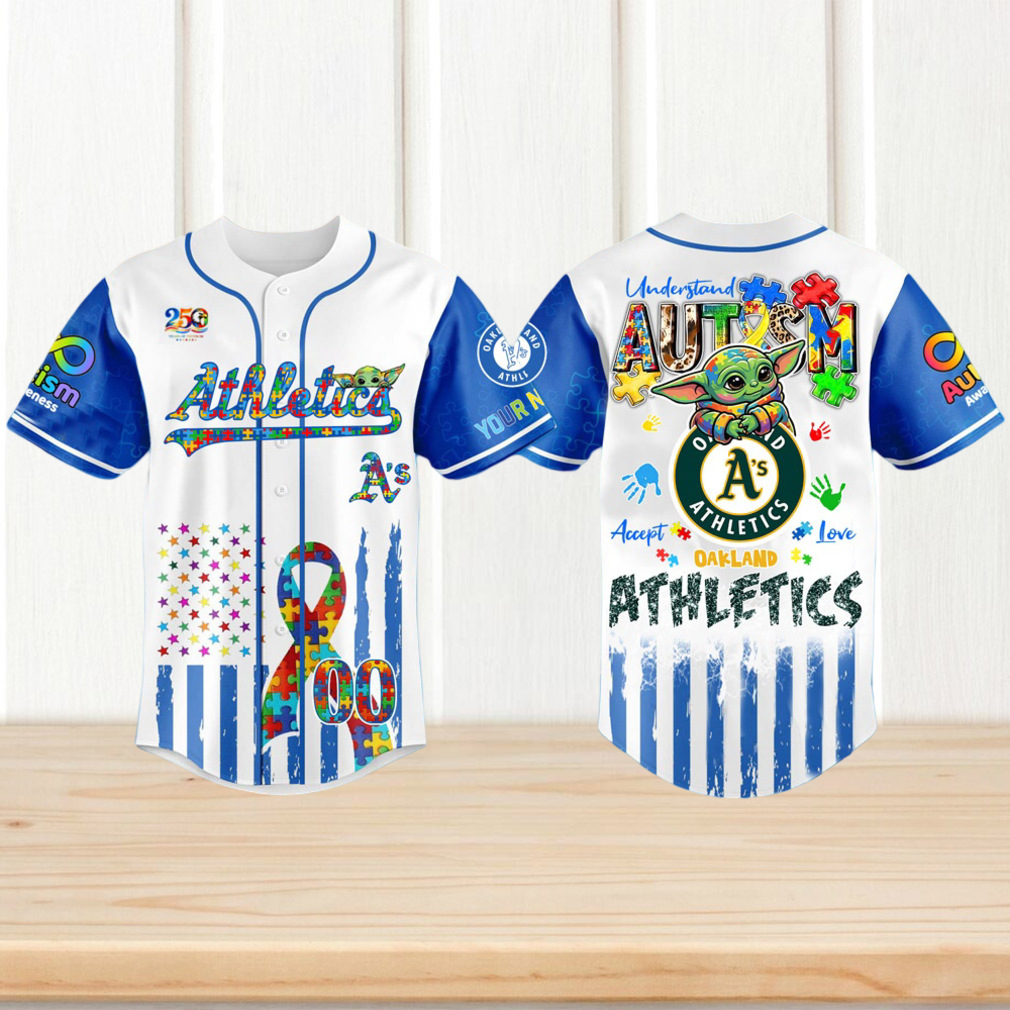 Oakland Athletics Autism Awareness Baby Yoda Personalized Baseball Jersey Oakland Athletics Autism Awareness Baby Yoda Personalized Baseball Jersey