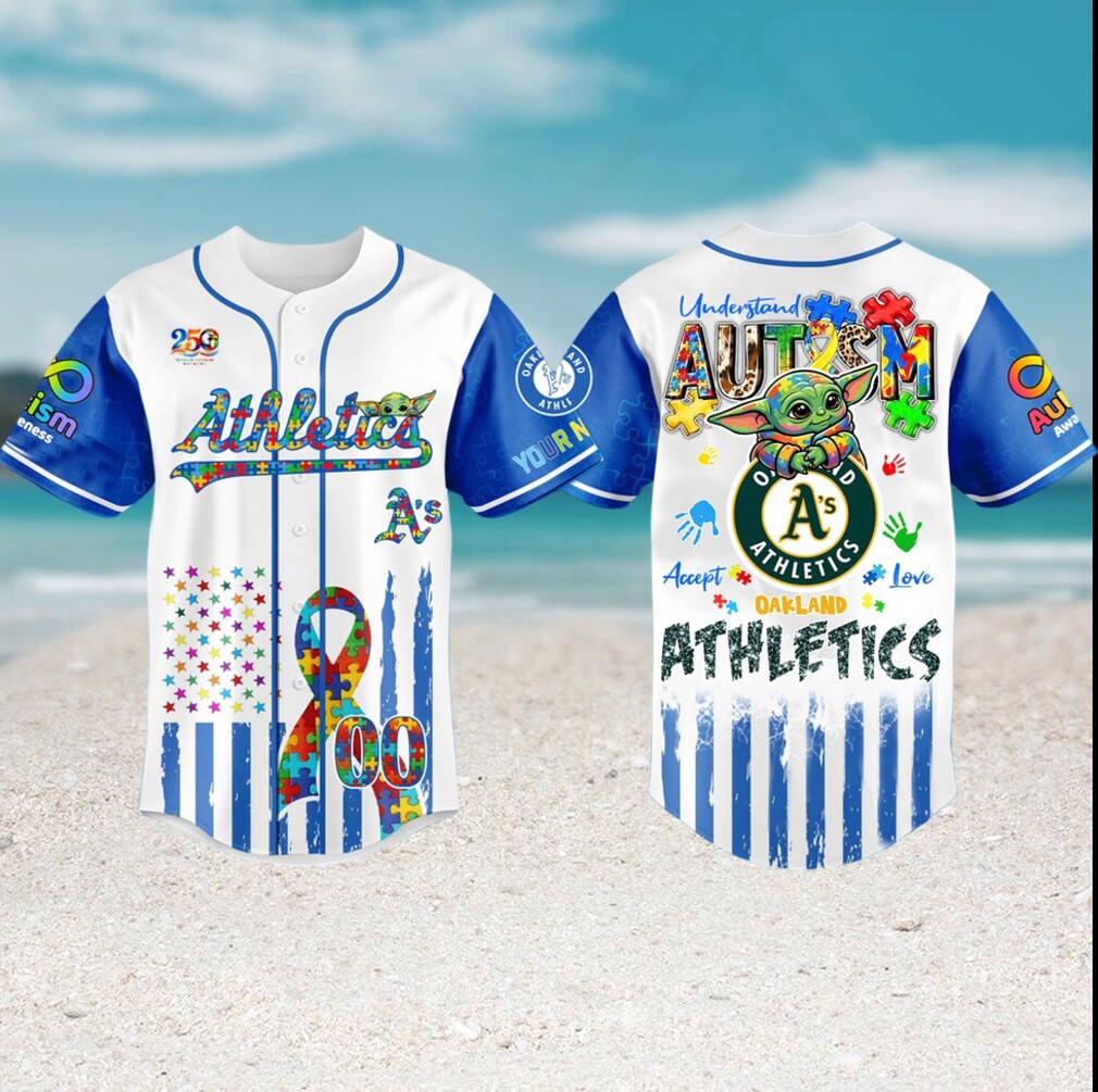 Oakland Athletics Autism Awareness Baby Yoda Personalized Baseball Jersey Oakland Athletics Autism Awareness Baby Yoda Personalized Baseball Jersey