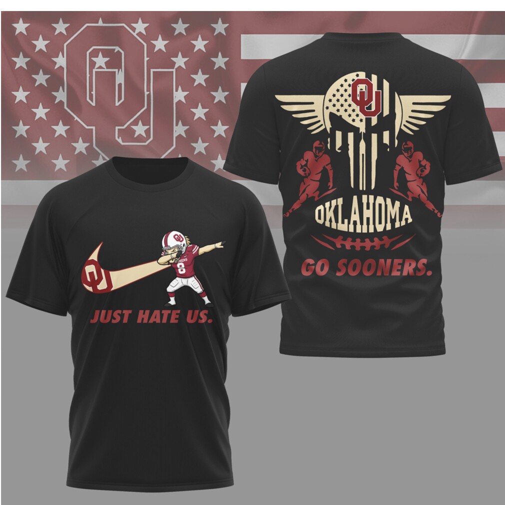 Oklahoma Sooners Just Hate Us Dabbing Player & Winged Skull T Shirt Oklahoma Sooners Just Hate Us Dabbing Player & Winged Skull T Shirt