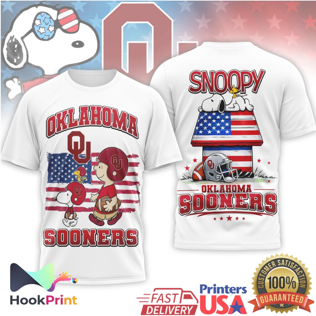 Oklahoma Sooners Snoopy Charlie Brown US Flag College Football T Shirt Oklahoma Sooners Snoopy Charlie Brown US Flag College Football T Shirt