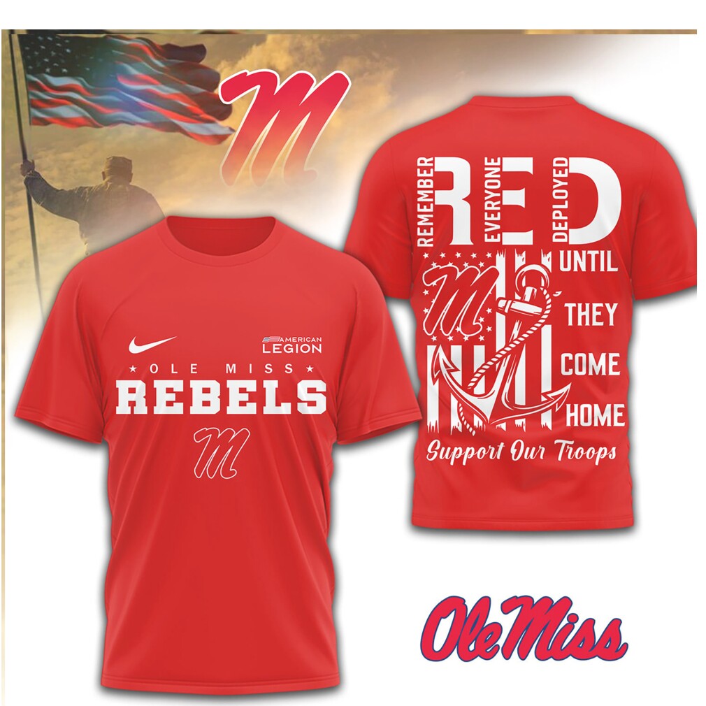 Ole Miss Rebels R.E.D. Support Our Troops Military Anchor Red T Shirt Ole Miss Rebels R.E.D. Support Our Troops Military Anchor Red T Shirt
