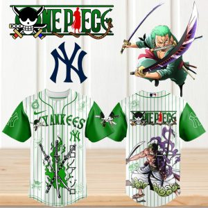 One Piece Roronoa Zoro x NY Yankees Baseball Green Pinstripe Zoro Swordsman Shirt