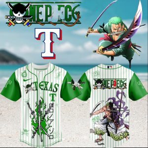 One Piece Roronoa Zoro x Texas Rangers Baseball Green Pinstripe Anime T Shirt One Piece Roronoa Zoro x Texas Rangers Baseball Green Pinstripe Anime T Shirt