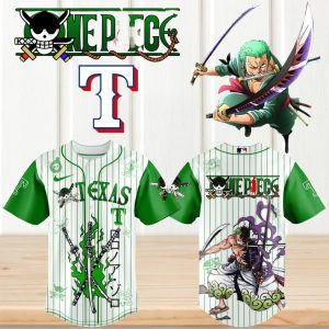 One Piece Roronoa Zoro x Texas Rangers Baseball Green Pinstripe Anime T Shirt
