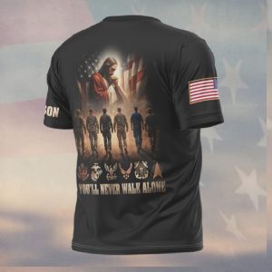 Patriotic US Military Veteran You'll Never Walk Alone Jesus Shirt