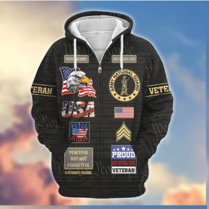 Personalized Army National Guard Veteran Gold Emblem 3D Zip Hoodie