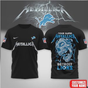 Personalized Detroit Lions x Metallica Skull Custom Name Shirt