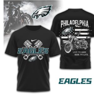 Philadelphia Eagles Biker Style American Flag Graphic Midnight Green NFL Fan T Shirt