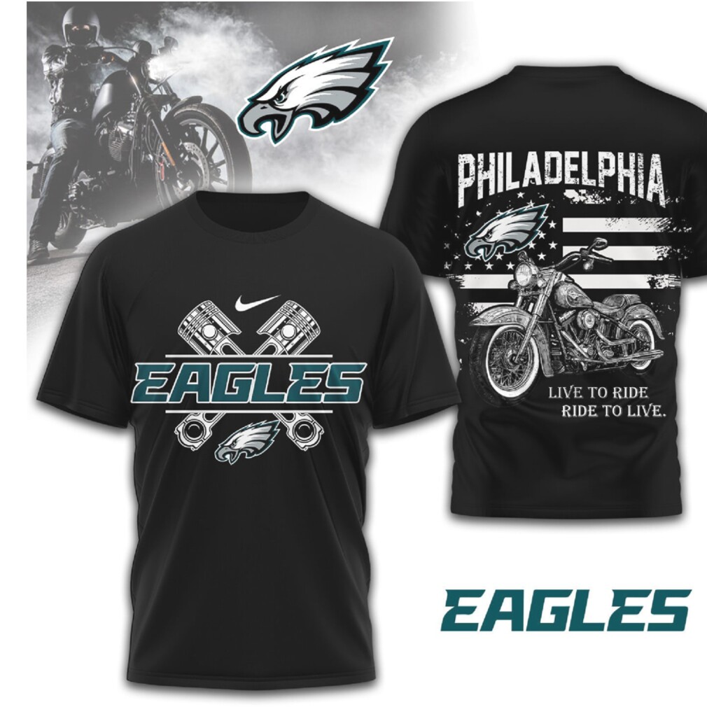 Philadelphia Eagles Biker Style American Flag Graphic Midnight Green NFL Fan T Shirt Philadelphia Eagles Biker Style American Flag Graphic Midnight Green NFL Fan T Shirt