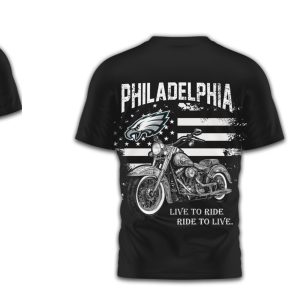 Philadelphia Eagles Biker Style American Flag Graphic Midnight Green NFL Fan T Shirt