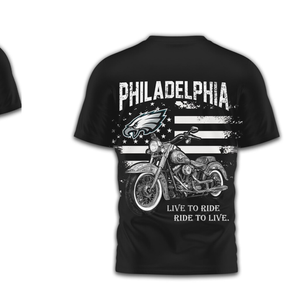 Philadelphia Eagles Biker Style American Flag Graphic Midnight Green NFL Fan T Shirt Philadelphia Eagles Biker Style American Flag Graphic Midnight Green NFL Fan T Shirt