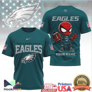 Philadelphia Eagles Spider Man Custom Name Mascot NFL Football T Shirt