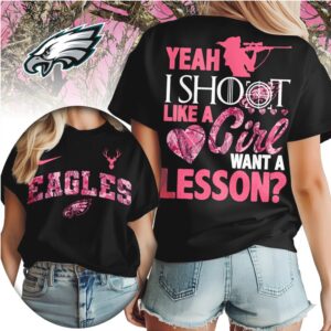 Philadelphia Eagles Yeah I Shoot Like A Girl Pink Camo Hunting NFL Football T Shirt