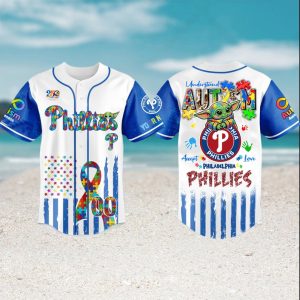 Philadelphia Phillies Autism Awareness Baby Yoda Personalized Baseball Jersey
