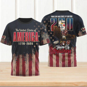 Pittsburgh Steelers 250 Years of Greatness America 1776 2026 Patriotic Eagle NFL T Shirt