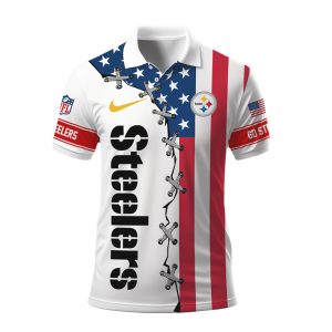 Pittsburgh Steelers American Flag Laced Style Polo Shirt
