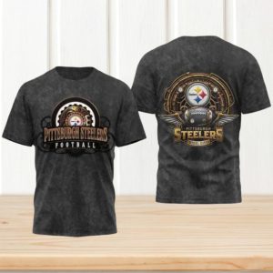 Pittsburgh Steelers Football Steel City Steampunk Design Charcoal Acid Wash T Shirt