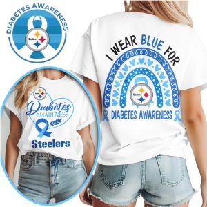 Pittsburgh Steelers I Wear Blue For Diabetes Awareness Rainbow Black Gold T Shirt