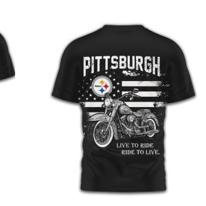 Pittsburgh Steelers Motorcycle Club Vintage Biker Flag Black Gold Steel City T Shirt
