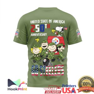 Pittsburgh Steelers Snoopy 250th Anniversary USA Military Green T Shirt