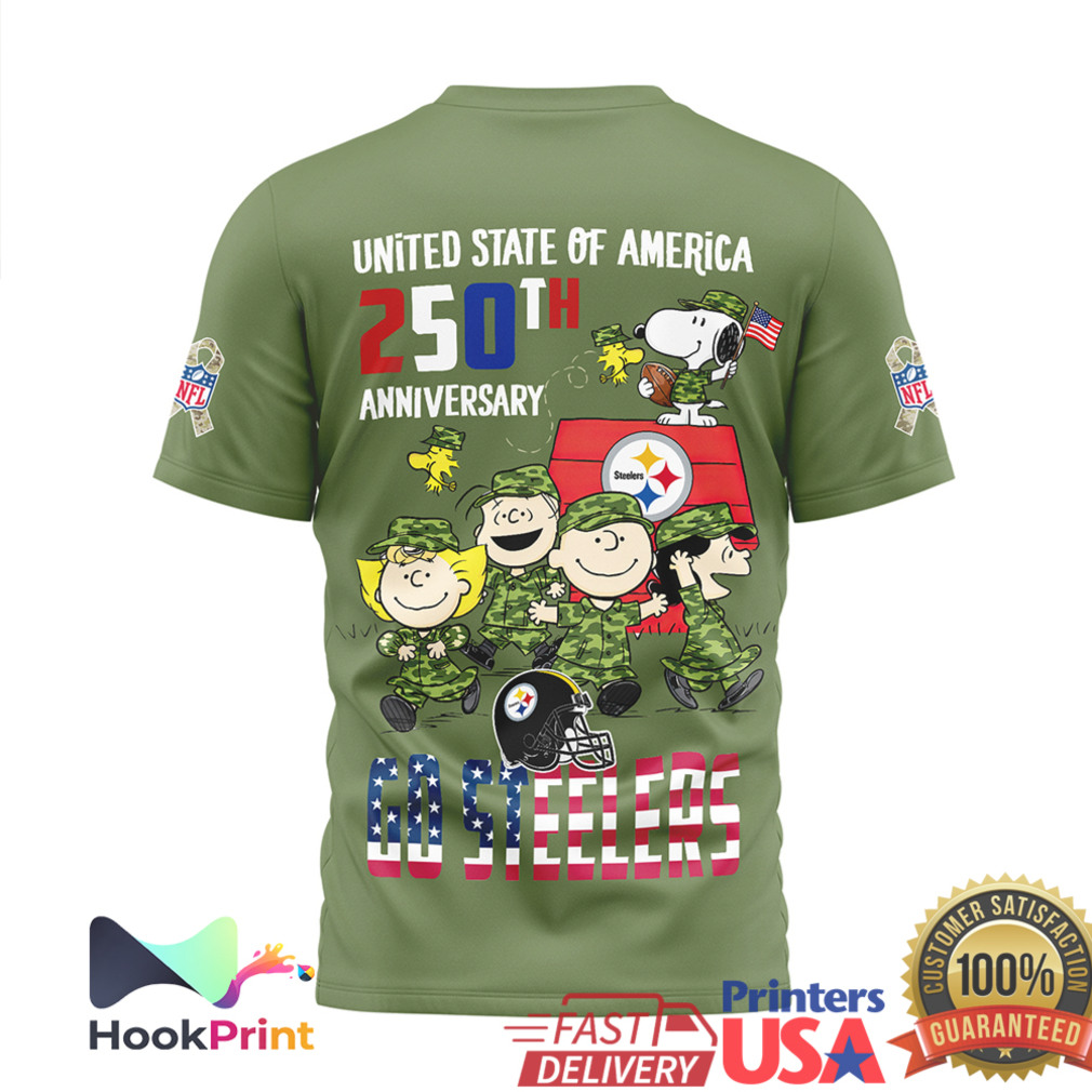 Pittsburgh Steelers Snoopy 250th Anniversary USA Military Green T Shirt Pittsburgh Steelers Snoopy 250th Anniversary USA Military Green T Shirt
