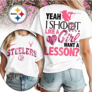 Pittsburgh Steelers Yeah I Shoot Like A Girl Pink Camo Hunting NFL Football T Shirt Pittsburgh Steelers Yeah I Shoot Like A Girl Pink Camo Hunting NFL Football T Shirt