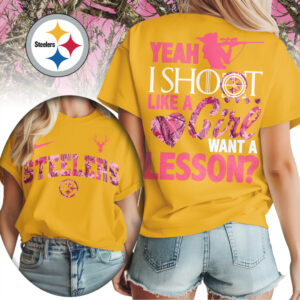 Pittsburgh Steelers Yeah I Shoot Like A Girl Pink Camo Hunting NFL Football T Shirt