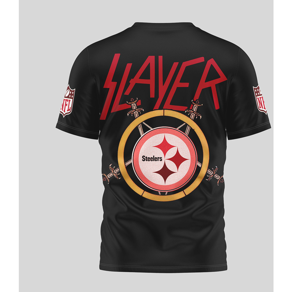 Pittsburgh Steelers x Slayer Pentagram Sword Football T Shirt Pittsburgh Steelers x Slayer Pentagram Sword Football T Shirt