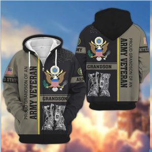 Proud Grandson Of An Army Veteran Eagle Crest 3D All Over Print Hoodie