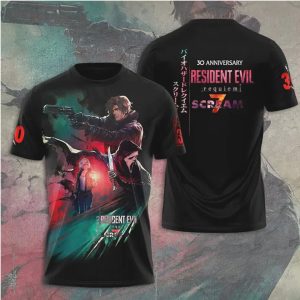 Resident Evil x Scream Requiem 30th Anniversary Mashup 3D Apparel T Shirt