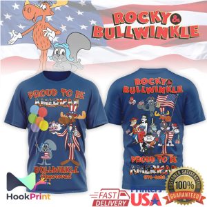 Rocky and Bullwinkle Proud To Be American 1776 2026 Anniversary T Shirt