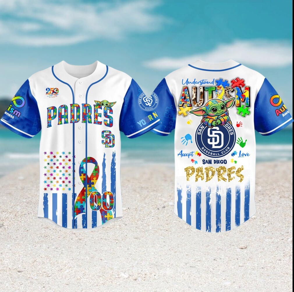 San Diego Padres Autism Awareness Baby Yoda Personalized Baseball Jersey San Diego Padres Autism Awareness Baby Yoda Personalized Baseball Jersey