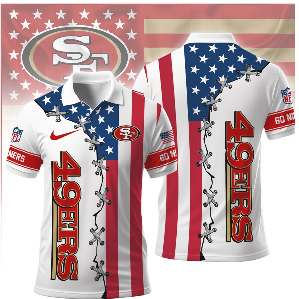 San Francisco 49ers American Flag Laced Style Polo Shirt San Francisco 49ers American Flag Laced Style Polo Shirt