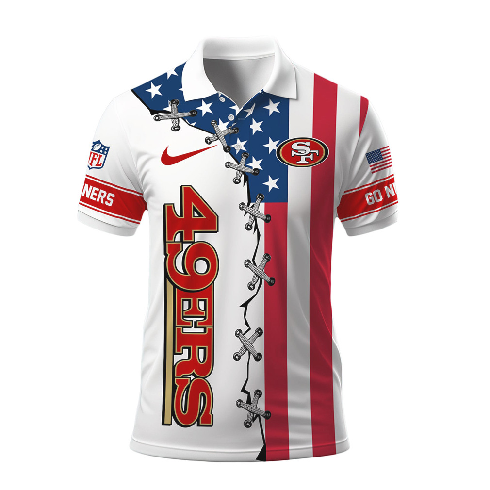 San Francisco 49ers American Flag Laced Style Polo Shirt San Francisco 49ers American Flag Laced Style Polo Shirt
