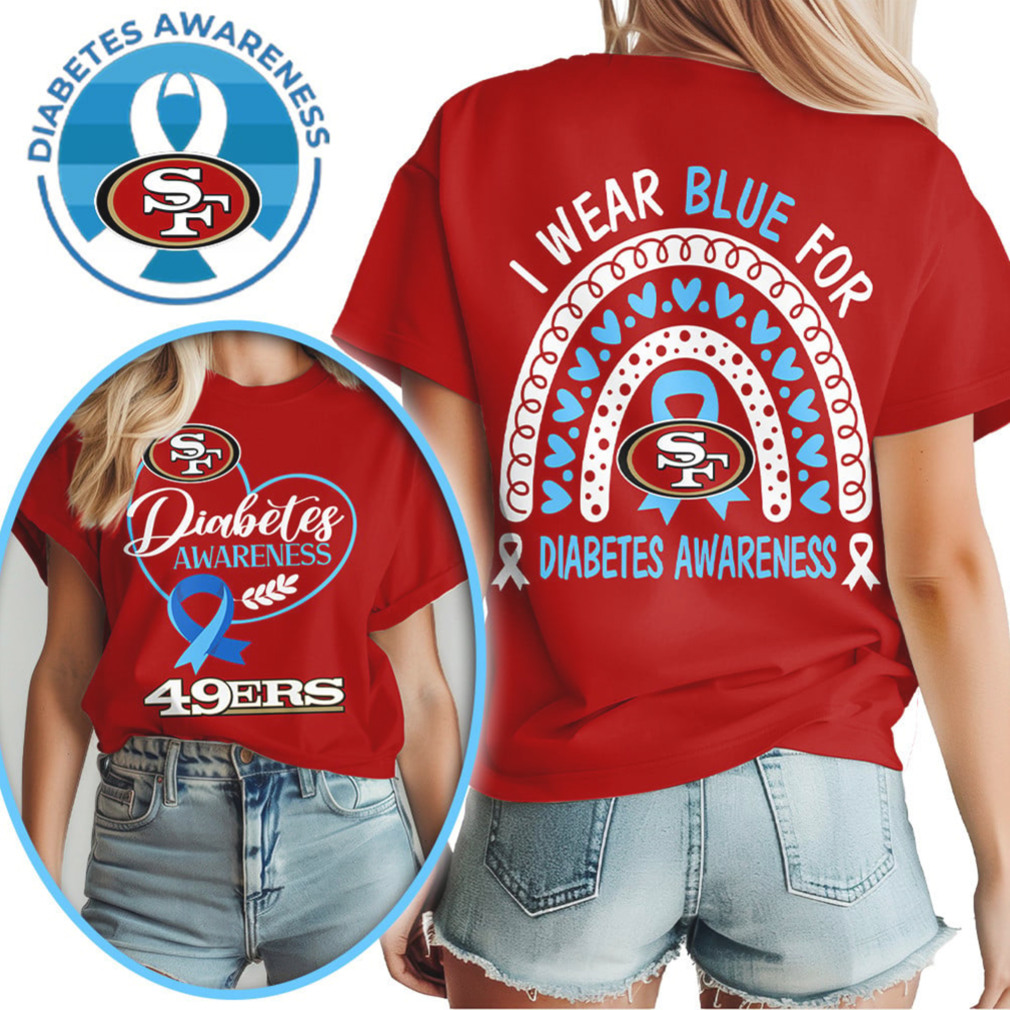San Francisco 49ers Diabetes Awareness Blue Ribbon Football Red Gold T Shirt San Francisco 49ers Diabetes Awareness Blue Ribbon Football Red Gold T Shirt