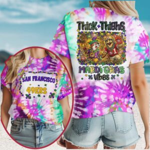 San Francisco 49ers Mardi Gras Vibes Thick Thighs NFL T Shirt San Francisco 49ers Mardi Gras Vibes Thick Thighs NFL T Shirt