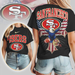 San Francisco 49ers Patriotic Eagle American Flag NFL Football T Shirt