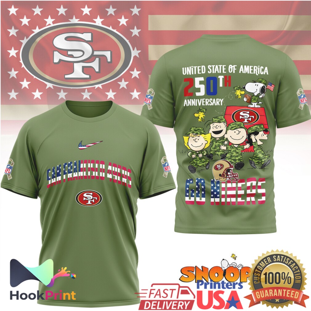 San Francisco 49ers Snoopy Peanuts 250th Anniversary Military Appreciation Olive T Shirt San Francisco 49ers Snoopy Peanuts 250th Anniversary Military Appreciation Olive T Shirt