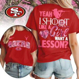 San Francisco 49ers Yeah I Shoot Like A Girl Pink Camo Hunting NFL Football T Shirt