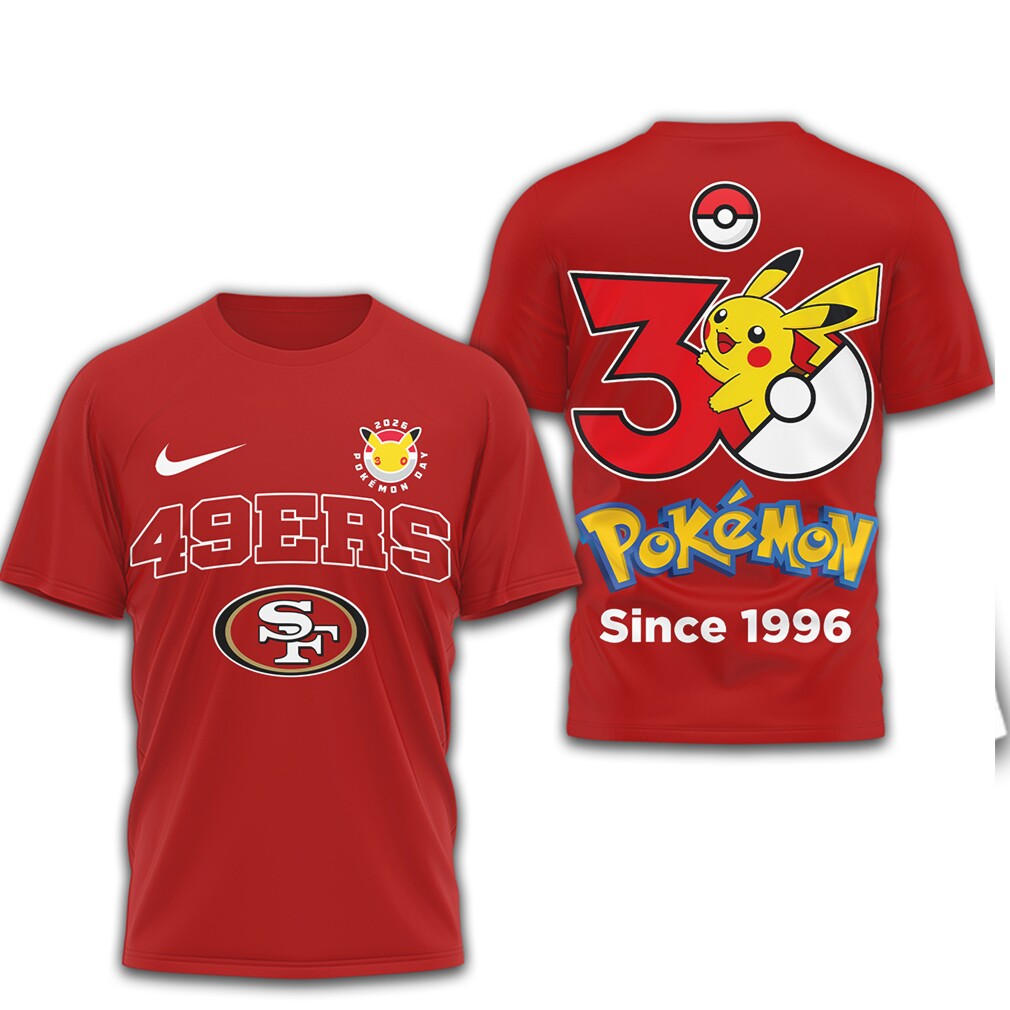 San Francisco 49ers x Pokemon 30th Anniversary Pikachu Fan T Shirt San Francisco 49ers x Pokemon 30th Anniversary Pikachu Fan T Shirt